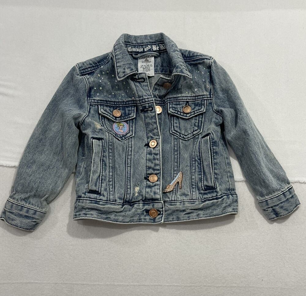 DISNEY STORE PARKS PRINCESS CINDERELLA CASTLE DENIM JEAN JACKET GIRLS SIZE 3